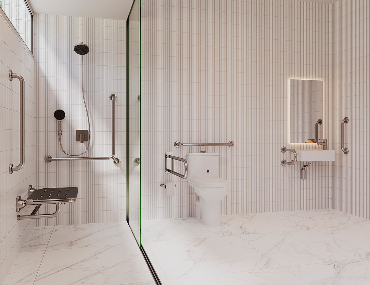 Banheiro Acessível: Barras de Apoio Discretas e Piso Antiderrapante (Segurança em Primeiro Lugar!) - inspiração