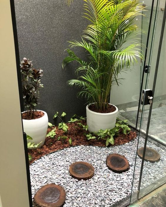 Jardim de Inverno Moderno com Pedras Brancas e Cactos - detalhe