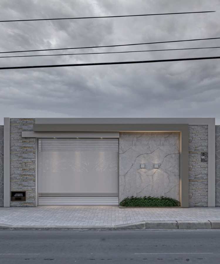 Muro Cinza Minimalista com Portão Deslizante: Simplicidade Impecável - detalhe