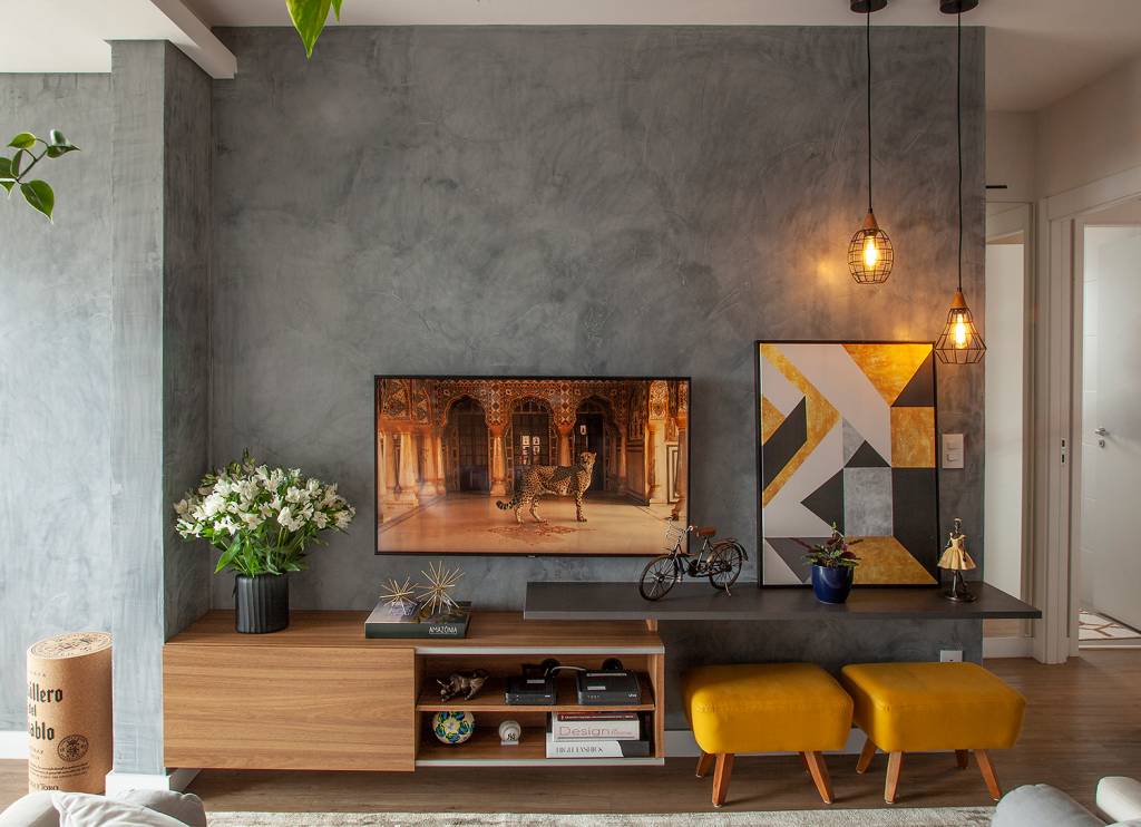 Cimento Queimado e Iluminação Aconchegante: Destaque com Arandelas e Luz Indireta - ideia