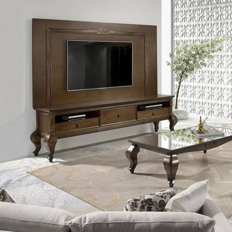 Rack Clássico com Acabamento Laqueado e Puxadores Dourados: Elegância Atemporal - ideia