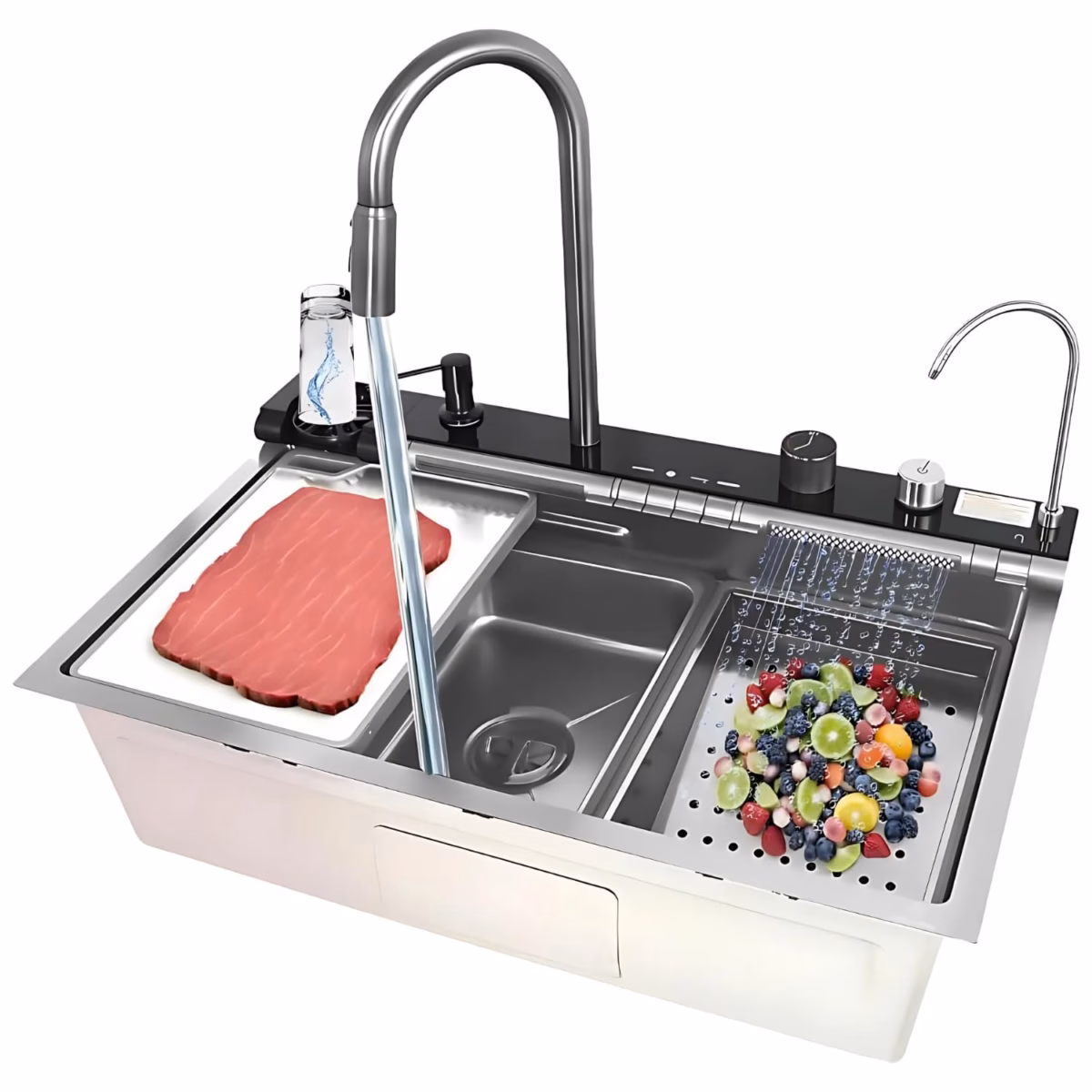 Com Duas Cubas e Torneira Central para Otimizar o Espaço - detalhe