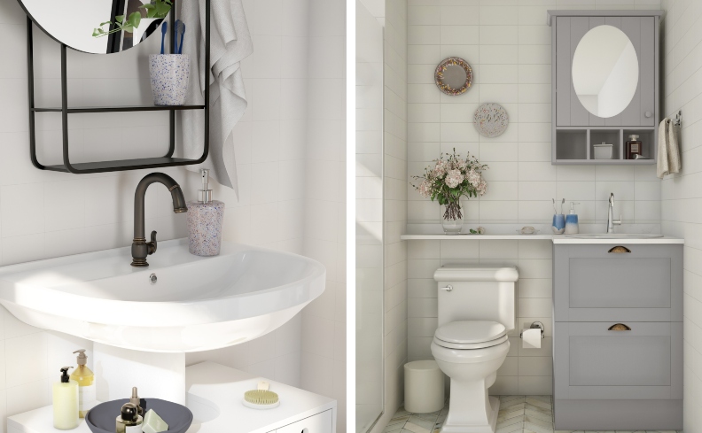 Banheiro Pequeno Vintage: Espelho Antigo e Detalhes Retrô - detalhe