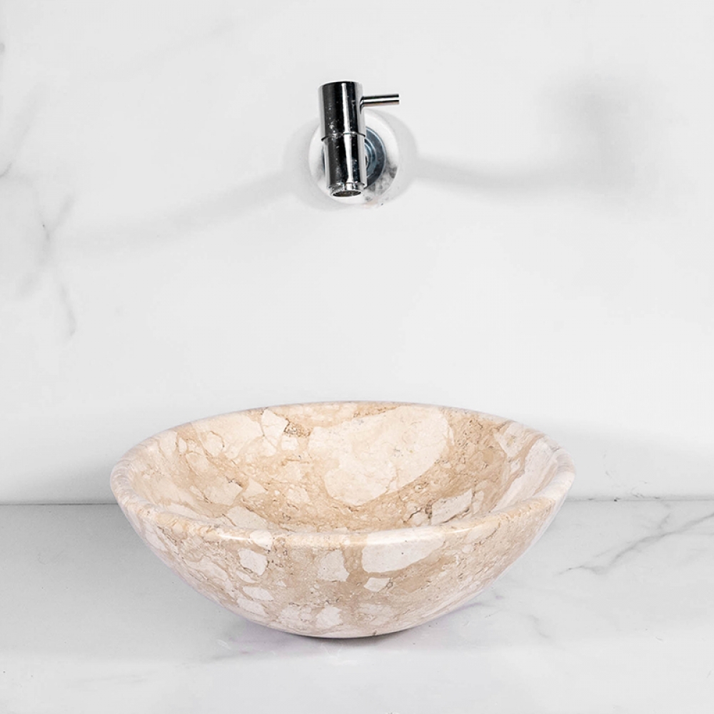 Elegância Atemporal: Cuba Bege com Efeito Mármore Clássico - detalhe