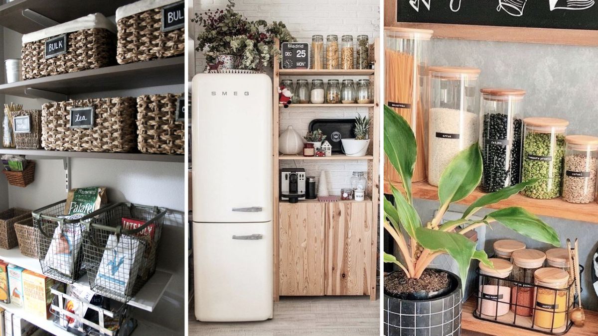 Despensa Estilo Farmhouse: Cestos de Vime e Tecidos Xadrez - ideia