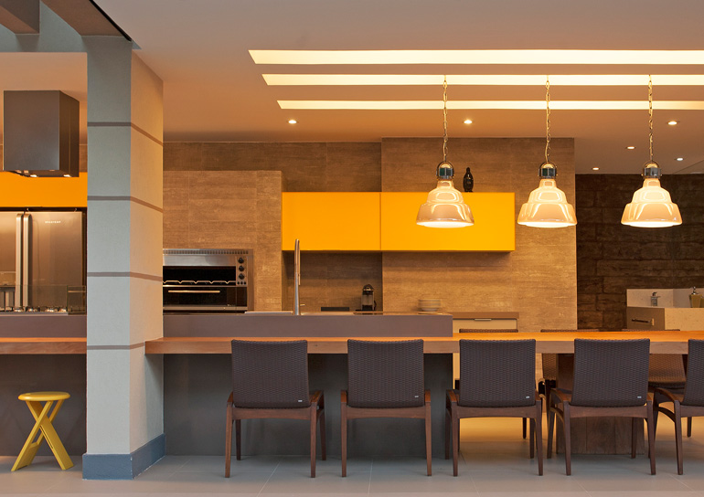 Bancada Amarela Iluminada com LEDs para um Ambiente Moderno - ideia