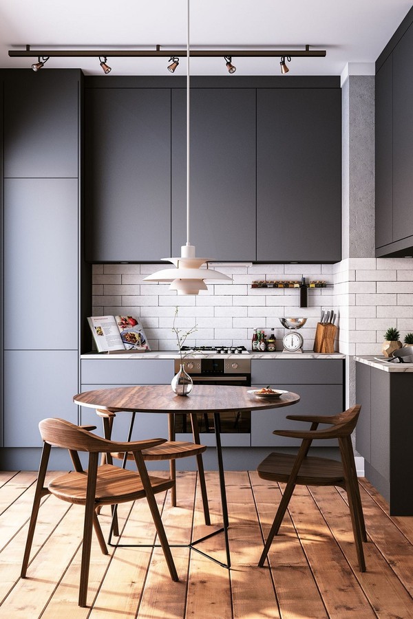 Com Armários Cinza-Escuro Sofisticados - inspiração