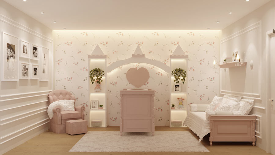 Elegância Atemporal: Quarto de Bebê Decorado com Boiseries - detalhe