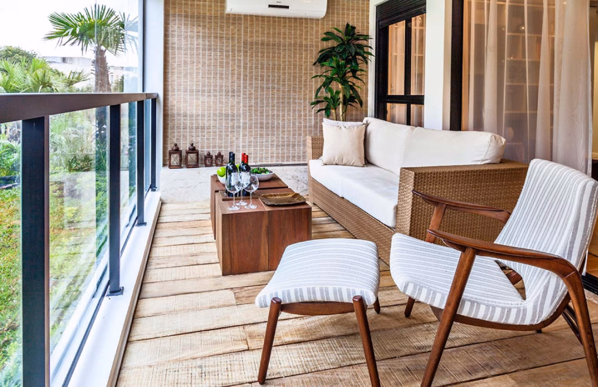 Varanda Minimalista com Mobiliário Funcional - ideia