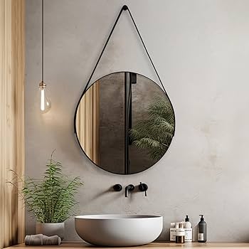 Espelho Adnet: Elegância Minimalista com Alça de Couro - detalhe