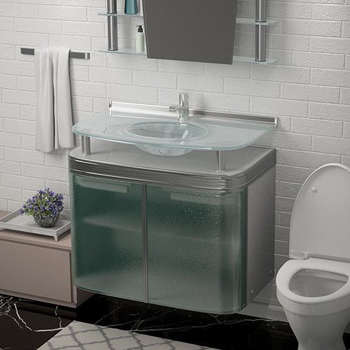 Gabinete de Banheiro com Revestimento em Pastilhas de Vidro: Brilho e Refinamento para Seu Espaço - detalhe