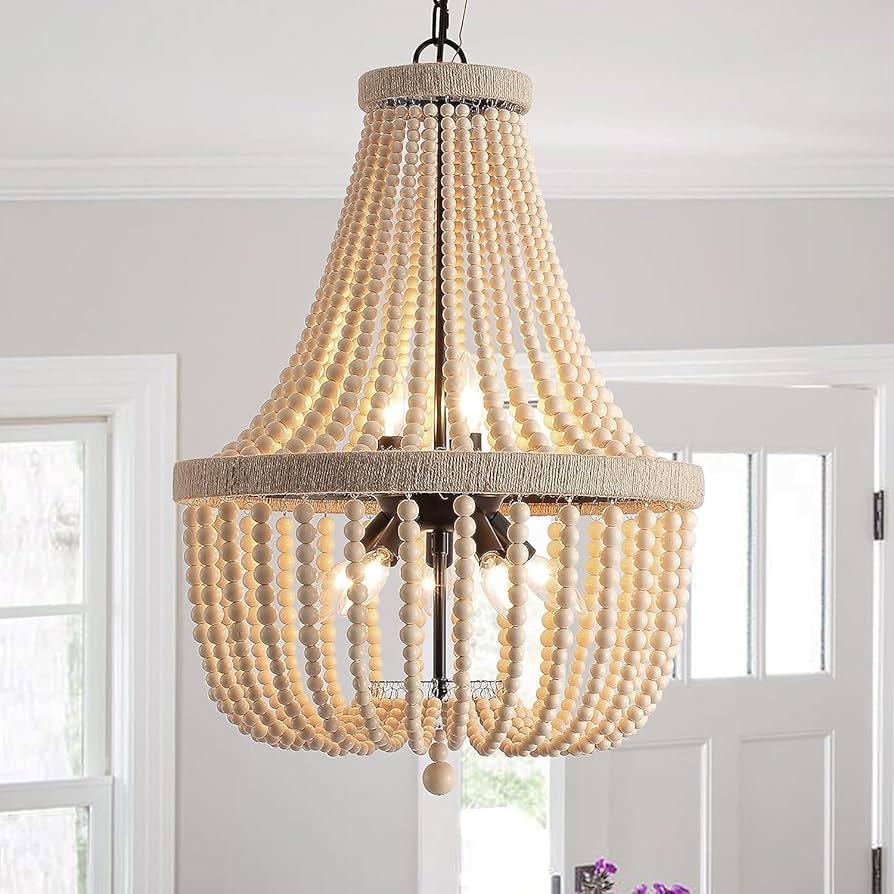 Luminária Pendente com Contas de Madeira: Um Toque Rústico - ideia