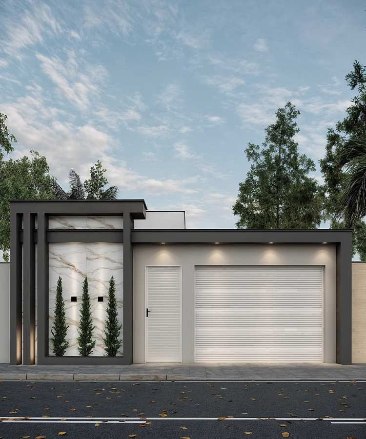 Muro Cinza Minimalista com Portão Deslizante: Simplicidade Impecável - ideia