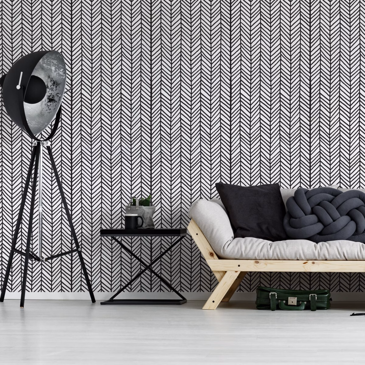 Minimalismo Sofisticado com Papel de Parede em Preto e Branco - detalhe