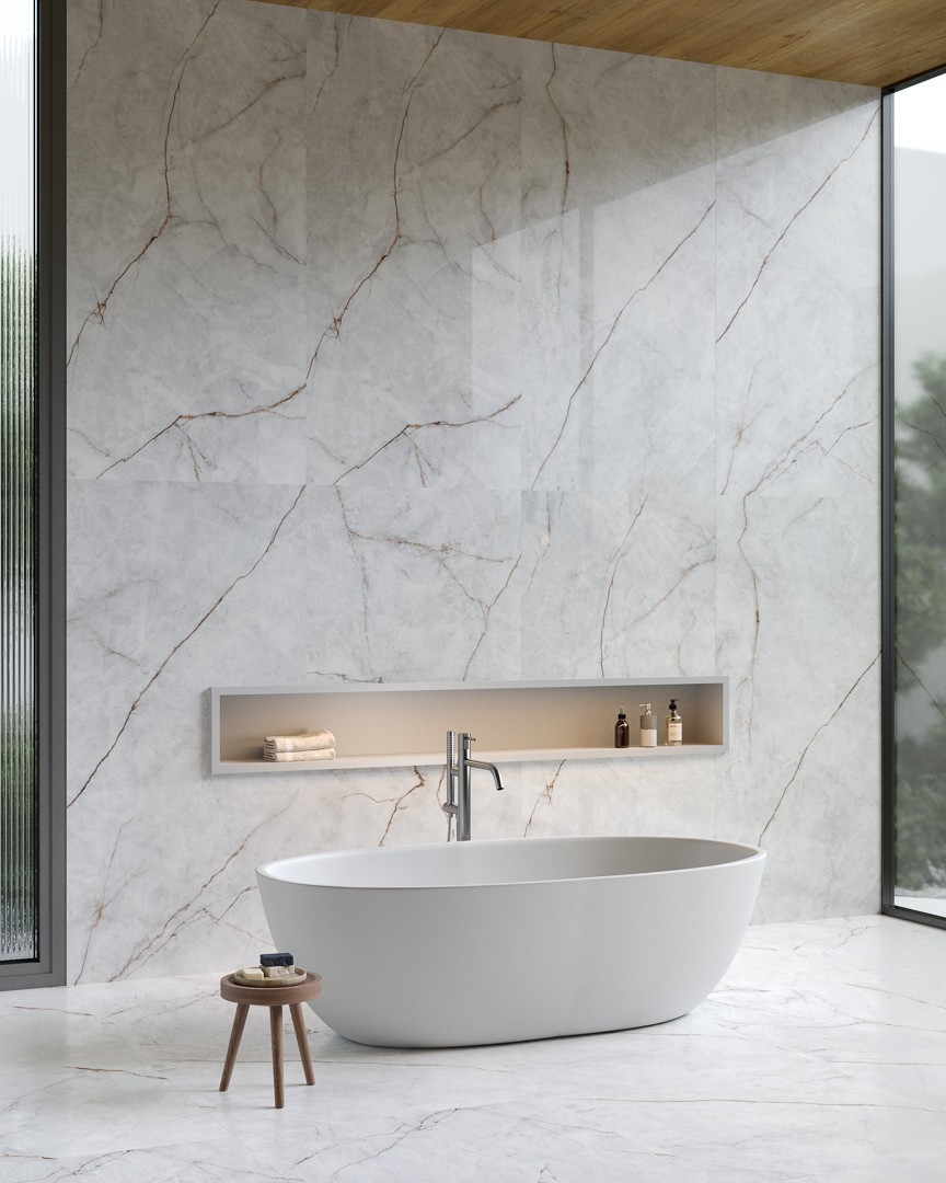 Porcelanato com Grandes Formatos: Amplitude e Sofisticação para Banheiros Modernos - detalhe