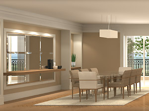 Sala de Jantar Integrada com Espelhos Ampliadores - detalhe