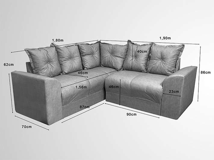Luz e Sombra: Sofá de Canto Cinza Claro com Detalhes em Iluminação LED Embutida - ideia