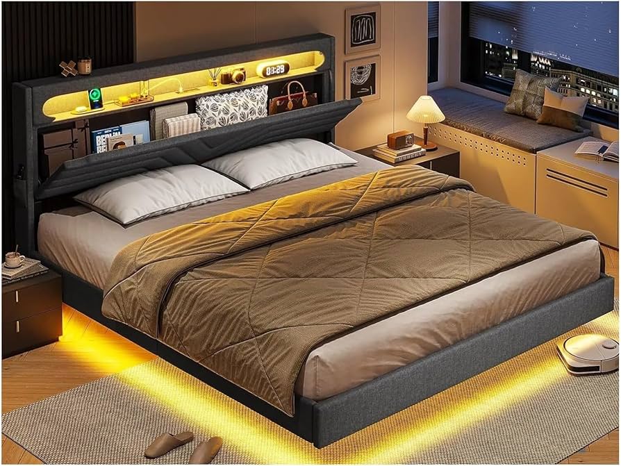 Cama Suspensa com Iluminação LED: Atmosfera Moderna e Aconchegante - inspiração