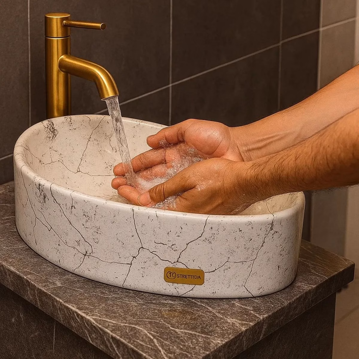 Elegância Atemporal: Cuba Bege com Efeito Mármore Clássico - ideia