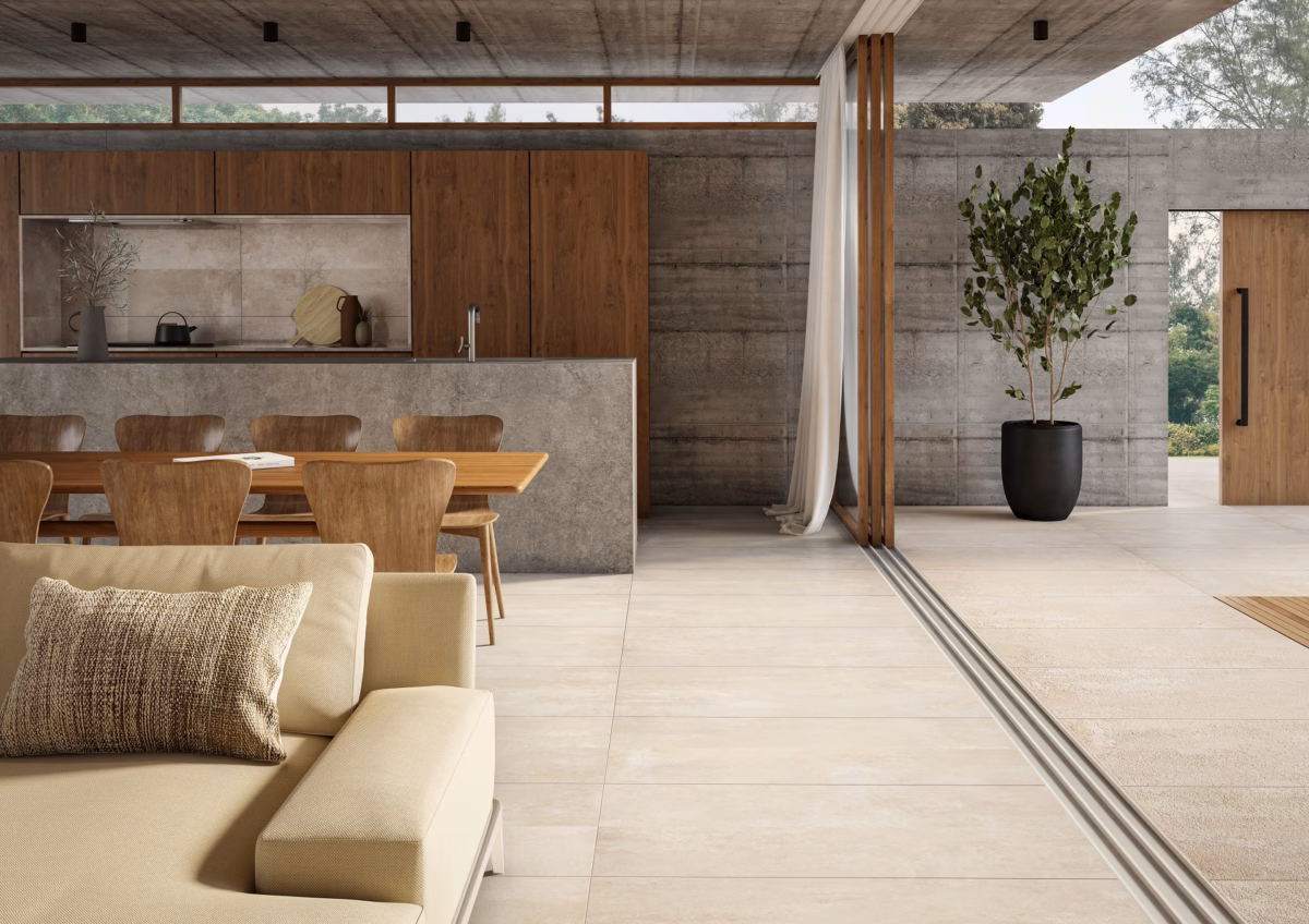 Modernidade Urbana: Cimento Queimado e Cores Sólidas para um Espaço Contemporâneo - inspiração