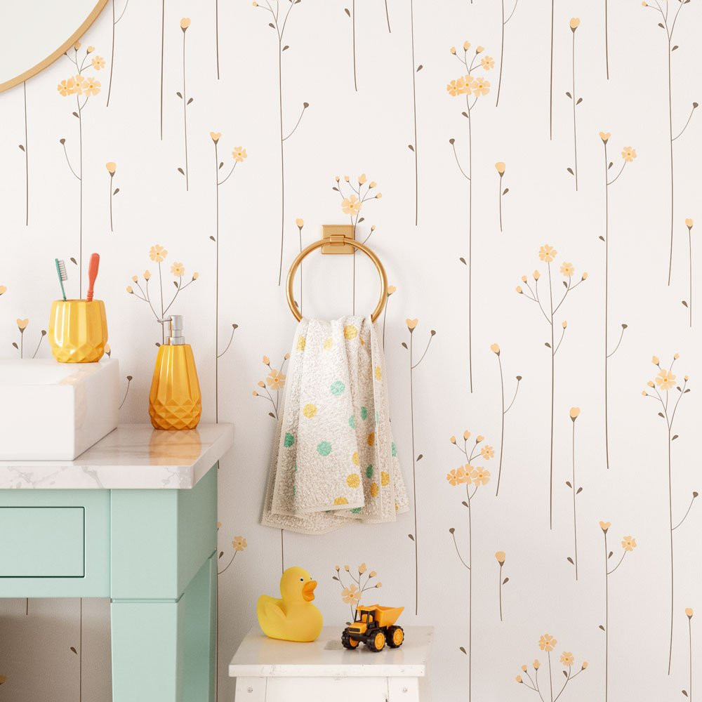 Com Papel de Parede Floral Amarelo - detalhe