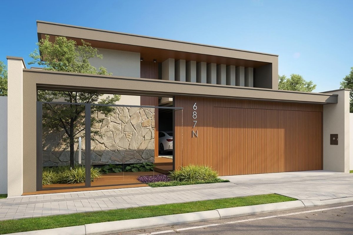 Muro com Detalhes Geométricos em Cimento: Design Inovador - inspiração