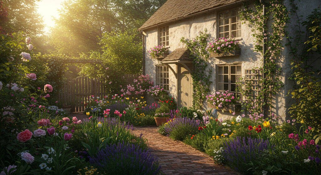 Jardim Secreto Romântico: Um Refúgio de Flores Delicadas e Caminhos Curvos - ideia