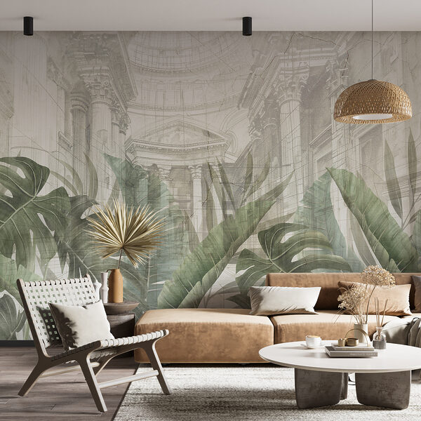 Frescor Tropical: Papel de Parede 3D com Folhagens Exuberantes - ideia