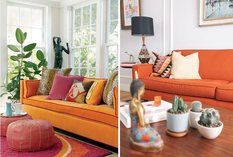 Sofá Laranja Vibrante em Linho: Energia e Vitalidade Para Sua Sala - detalhe