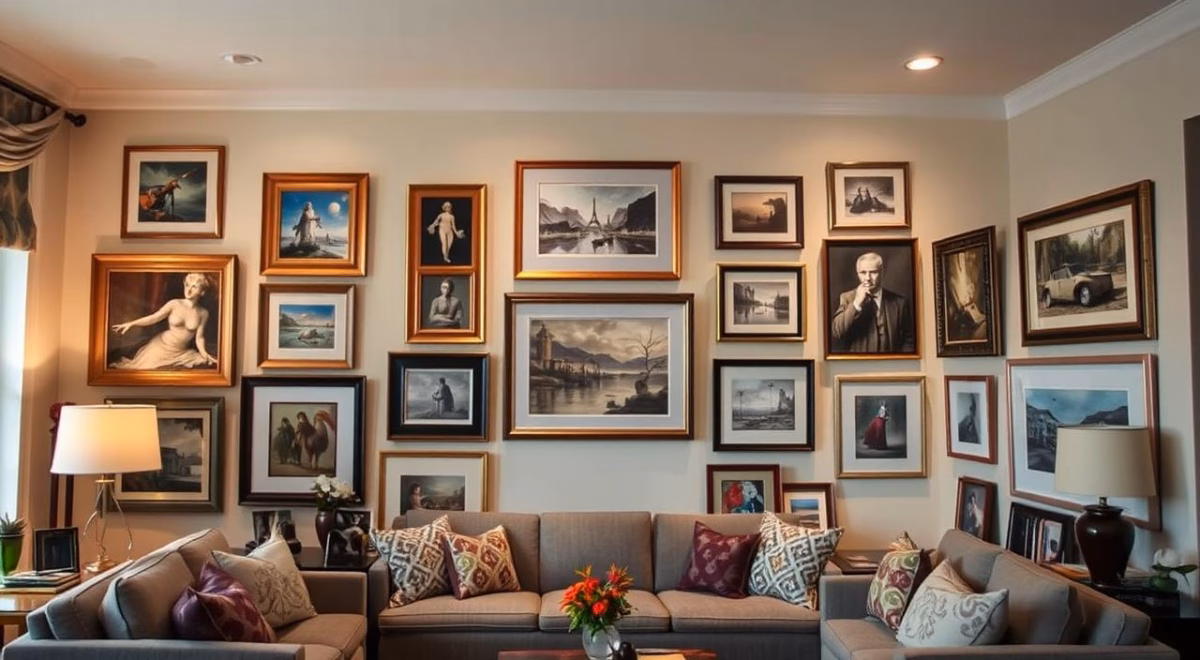 Arte na Parede: Sala de Estar Simples com Quadros e Fotografias que Contam Histórias - inspiração