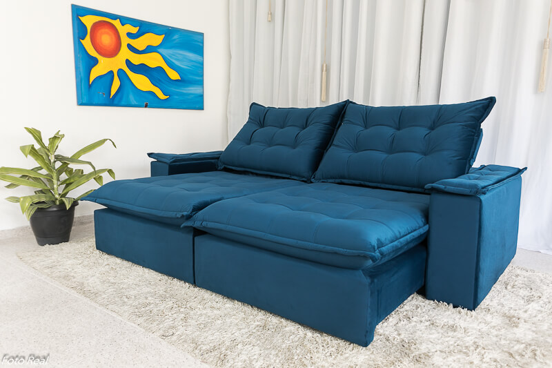Toque de Cor: Sofá Retrátil e Reclinável em Tons Vibrantes como Azul Turquesa ou Laranja - detalhe
