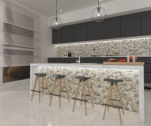 Bancada de Porcelanato com Acabamento 3D: Textura e Originalidade - inspiração