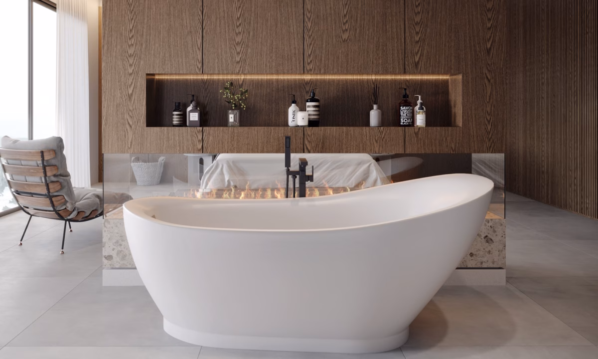 Banheira de Imersão Rústica: Conexão com a Natureza e Texturas Naturais - detalhe