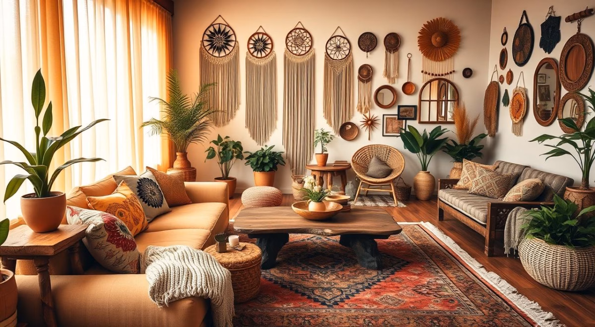 Boho Chic: Cores Vibrantes e Texturas Naturais Celebrando a Madeira - detalhe