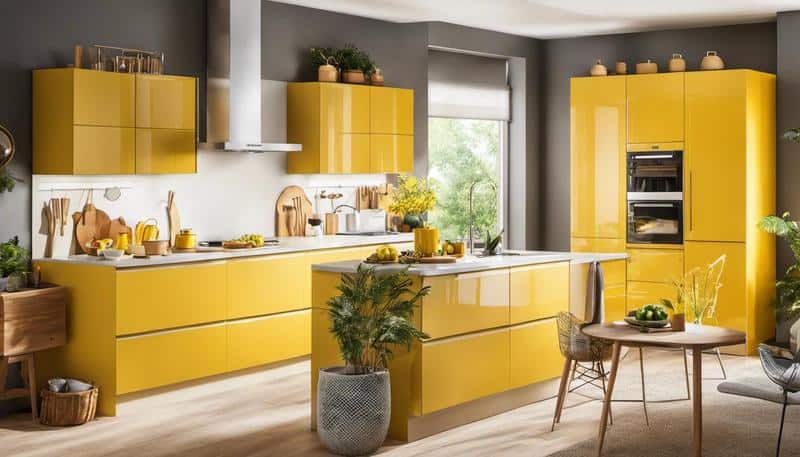 Cozinha Amarela Pequena com Prateleiras Abertas e Utensílios Coloridos - ideia