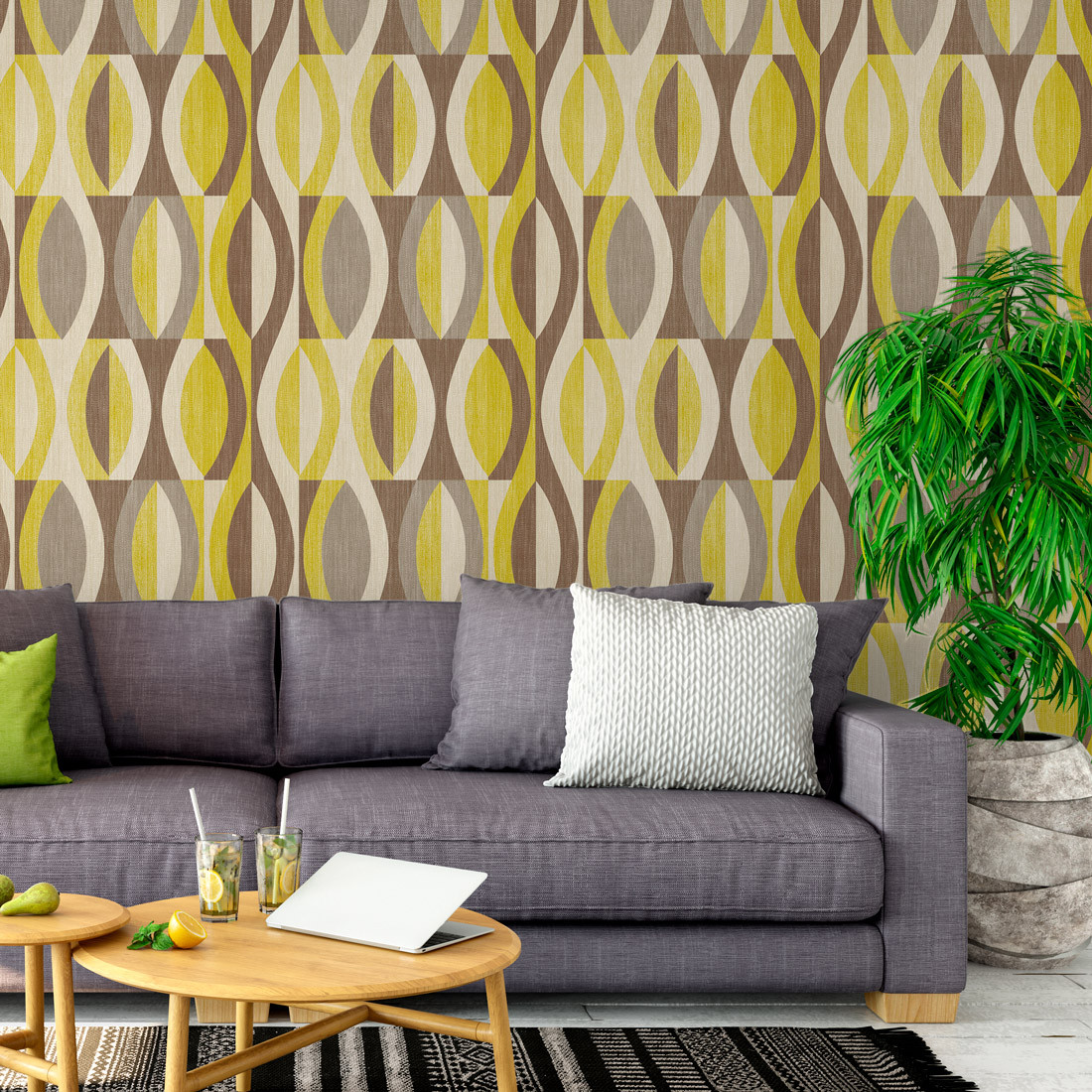 Retrô Divertido com Papel de Parede Geométrico e Móveis Vintage - inspiração