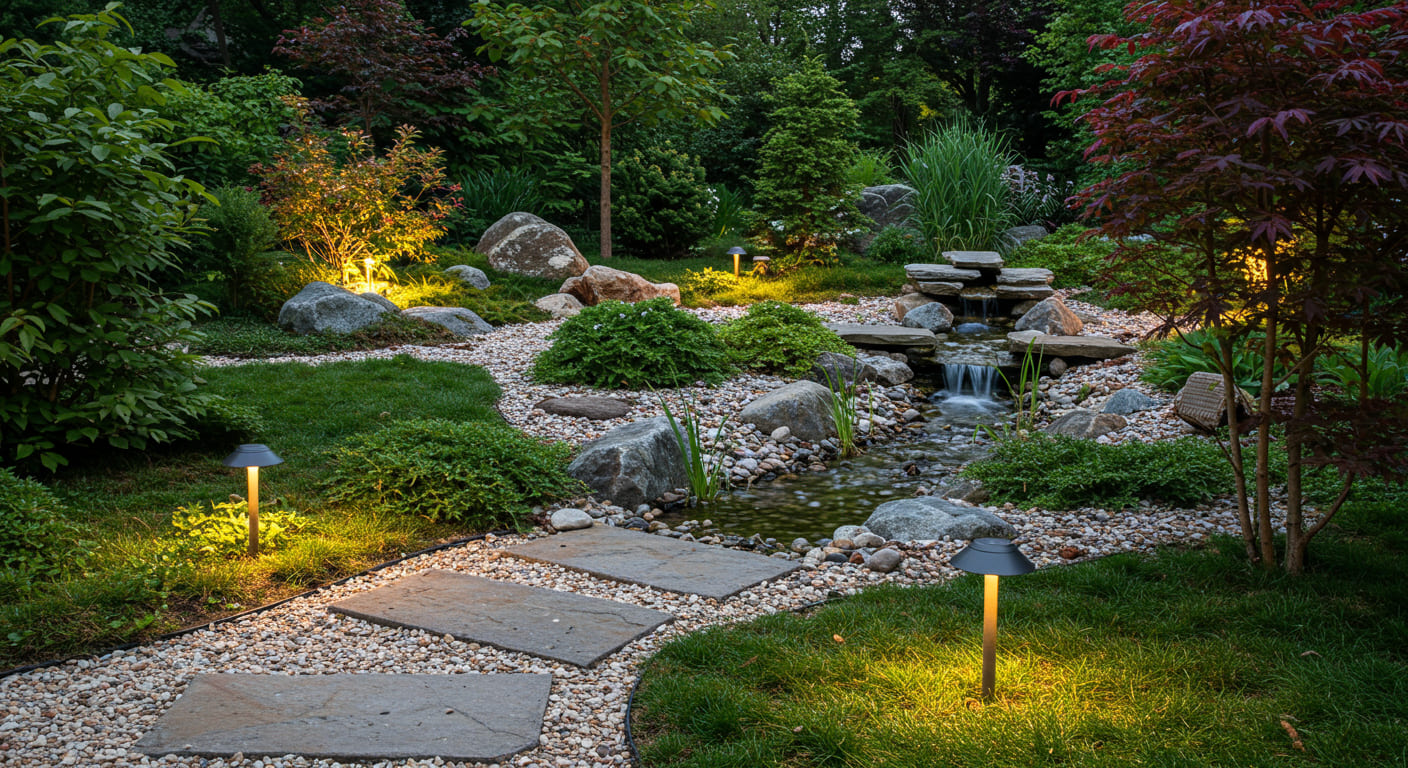 Com Caminho de Pedras Iluminado: Charme Noturno - inspiração