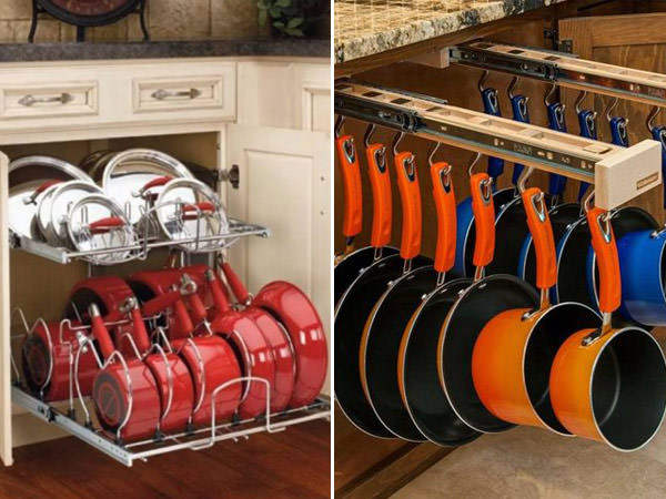 Suportes Criativos: Panelas e Tampas Expostas com Charme e Organização - detalhe