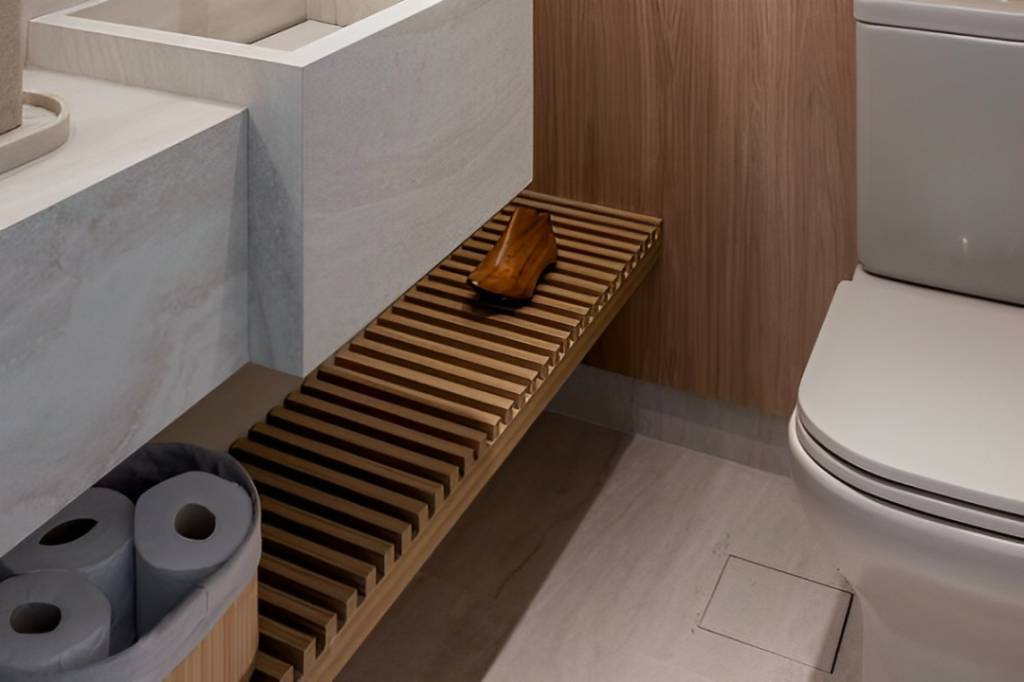 Em Banheiros com Revestimento 3D para um Design Inovador - inspiração