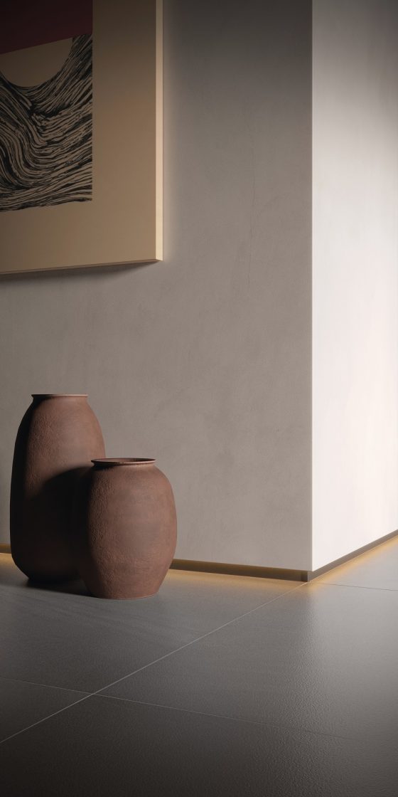 Rodapé com Acabamento Cimentício: Minimalismo Brutalista - detalhe