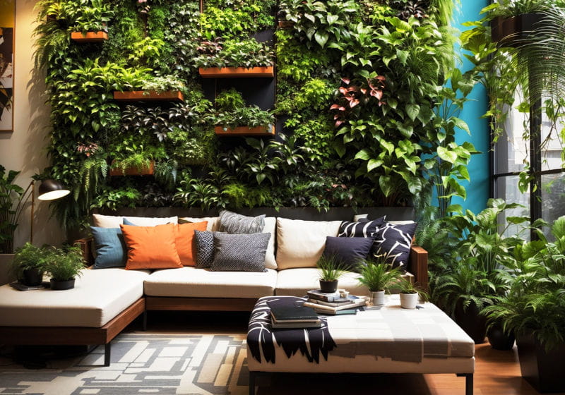 Verde Vertical: Jardim Vertical Exuberante e Iluminação Direcionada - detalhe