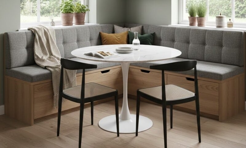 Canto Alemão Funcional com Nichos Embutidos e Prateleiras Aéreas - inspiração