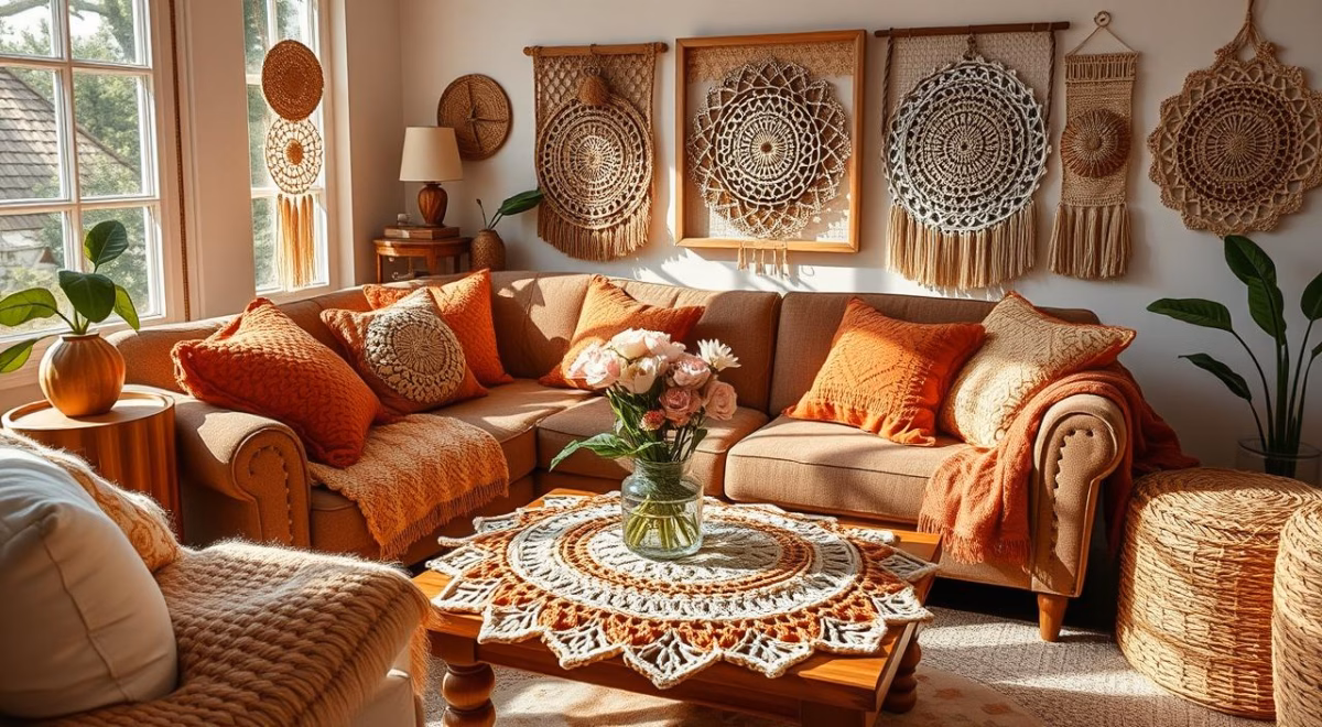 Sala de Estar com Detalhes em Crochê - inspiração