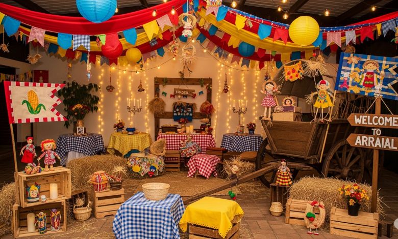 Cantinho Caipira: Espantalhos Divertidos e Chapéus de Palha - ideia