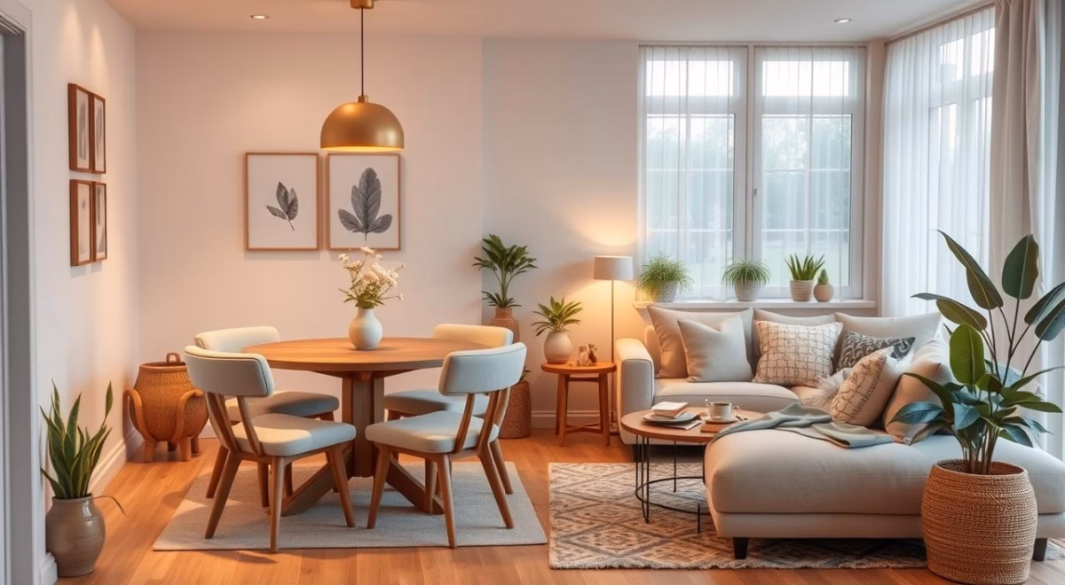 Integração Perfeita: Sala de Estar e Jantar com Estilo Coeso - inspiração