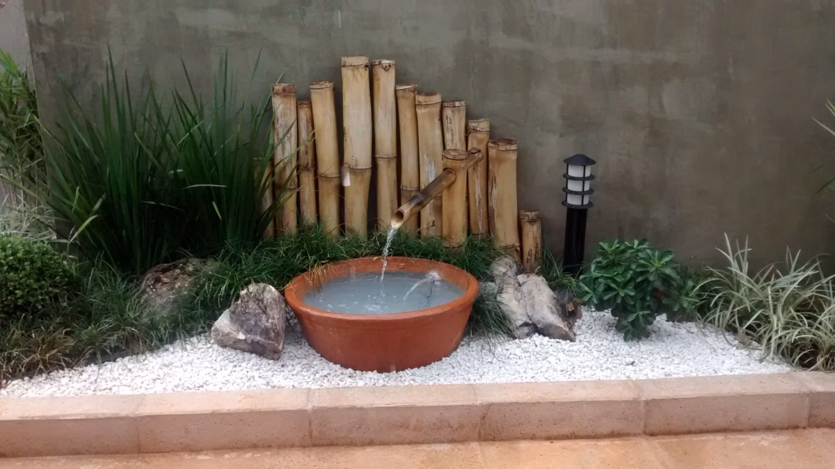 Espelho d'Água Relaxante com Fonte e Plantas Aquáticas - detalhe