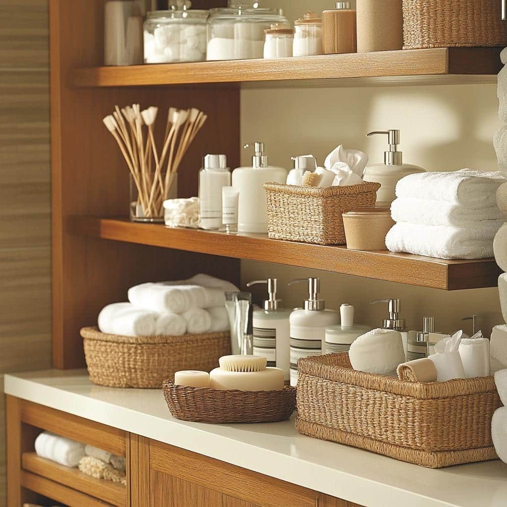 Prateleiras Aéreas com Cestos de Vime: Organização com Estilo - inspiração