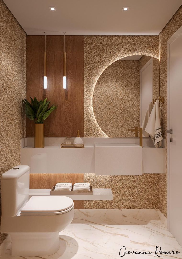 Glamour em Pouco Espaço: Espelho Grande e Detalhes Dourados - inspiração