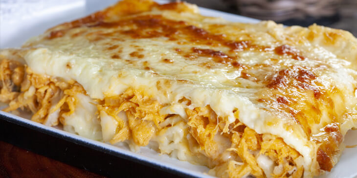 Escondidinho de Frango com Purê de Batata Doce e Queijo Coalho - ideia