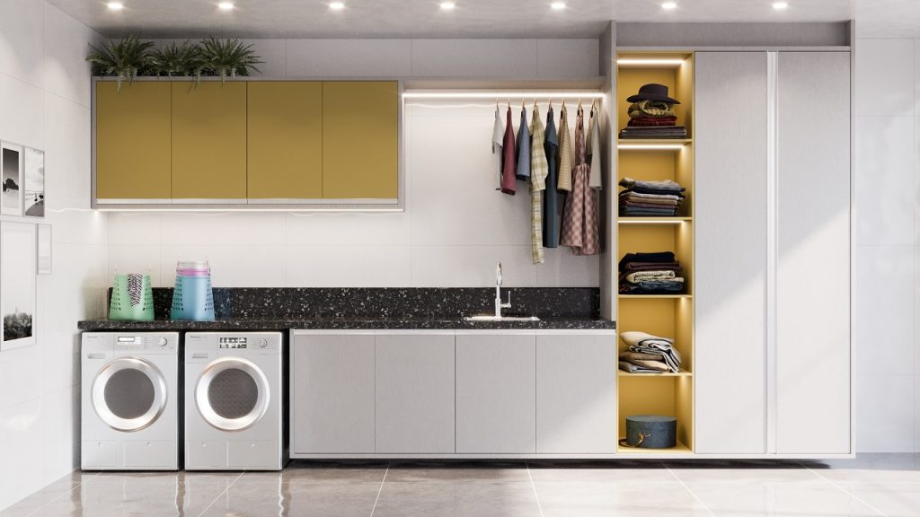 Área de Serviço Planejada Oculta em Armários Embutidos: Discrição Total! - ideia